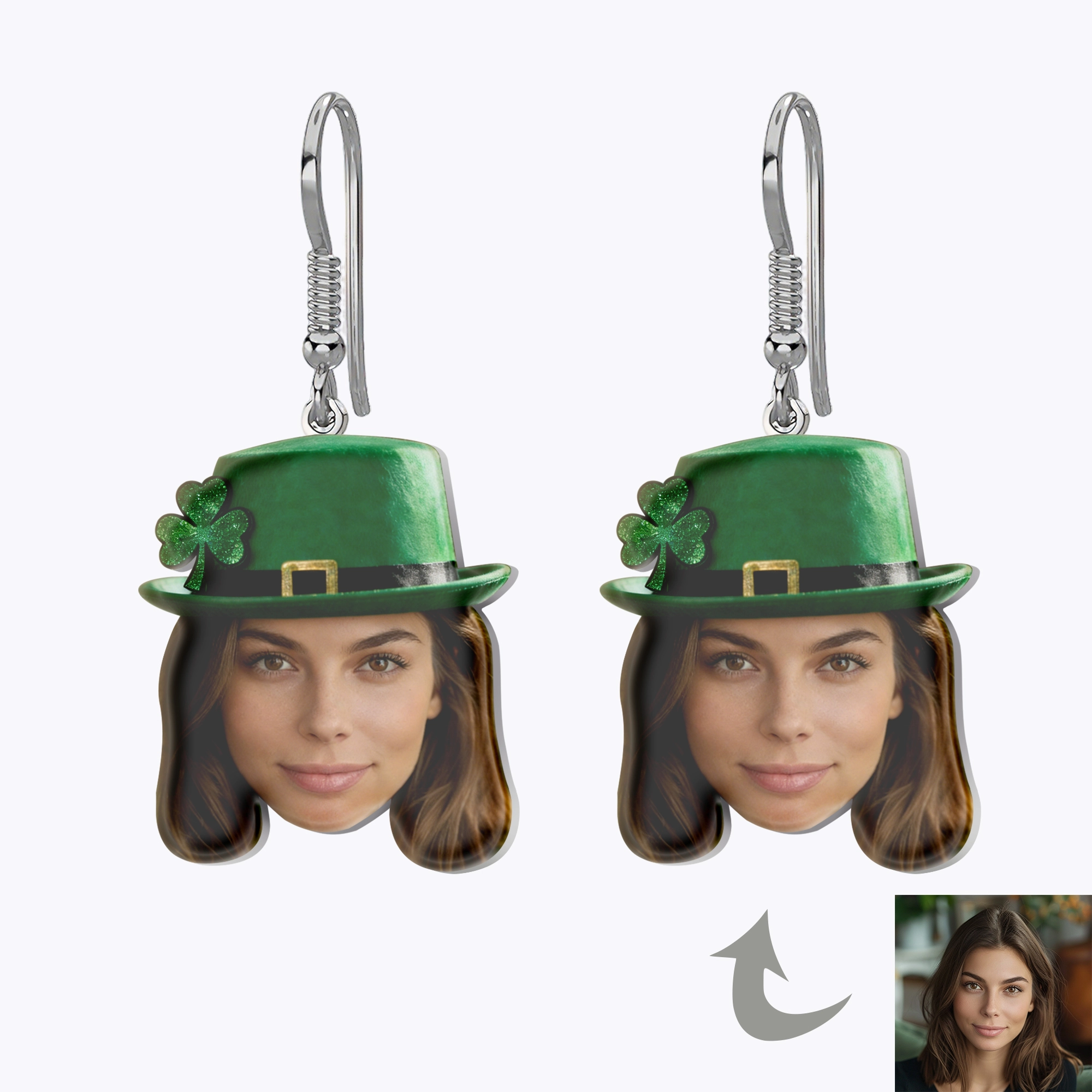 Custom Face Photo Lucky Clover Earrings for St. Patrick's Day