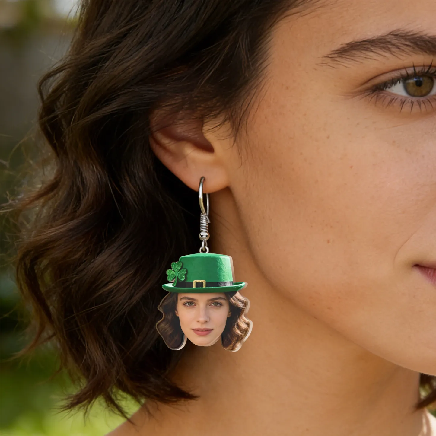 Custom Face Photo Lucky Clover Earrings for St. Patrick's Day
