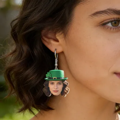 Custom Face Photo Lucky Clover Earrings for St. Patrick's Day