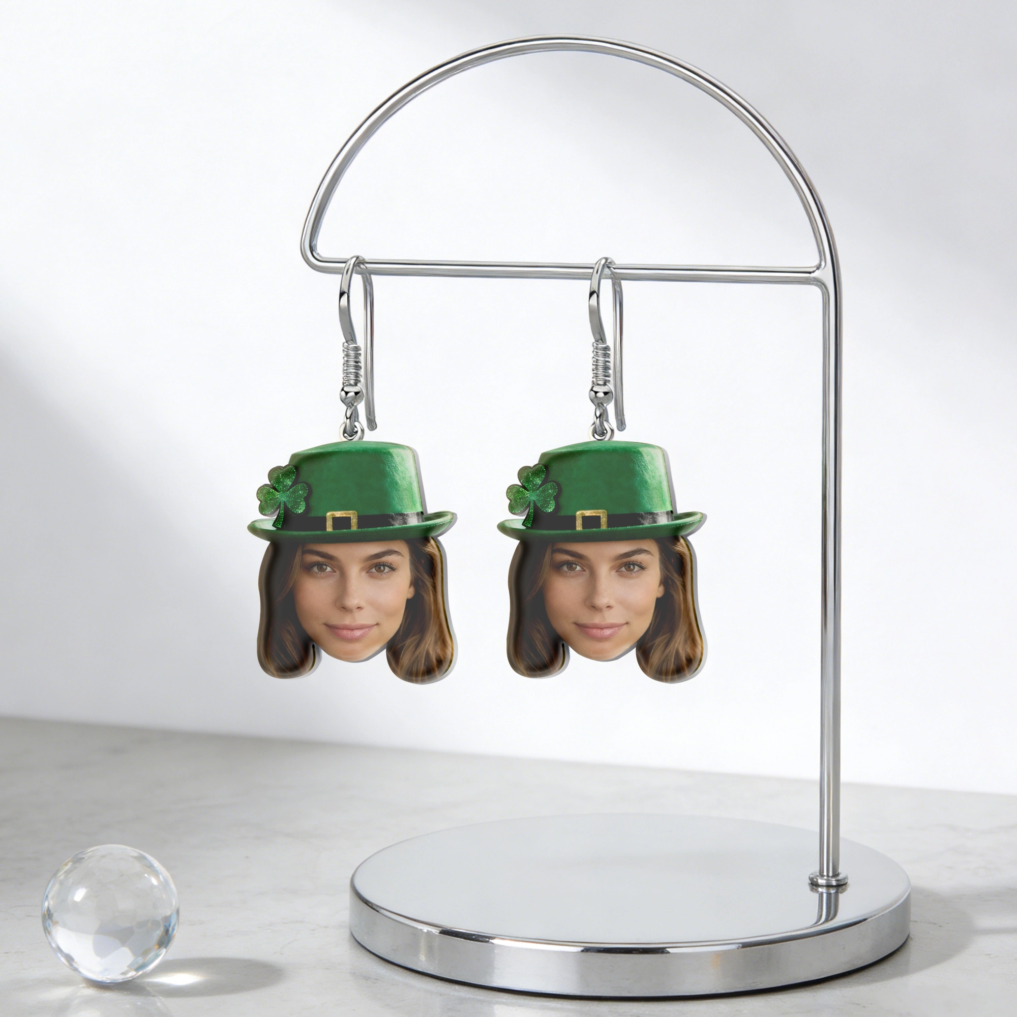 Custom Face Photo Lucky Clover Earrings for St. Patrick's Day