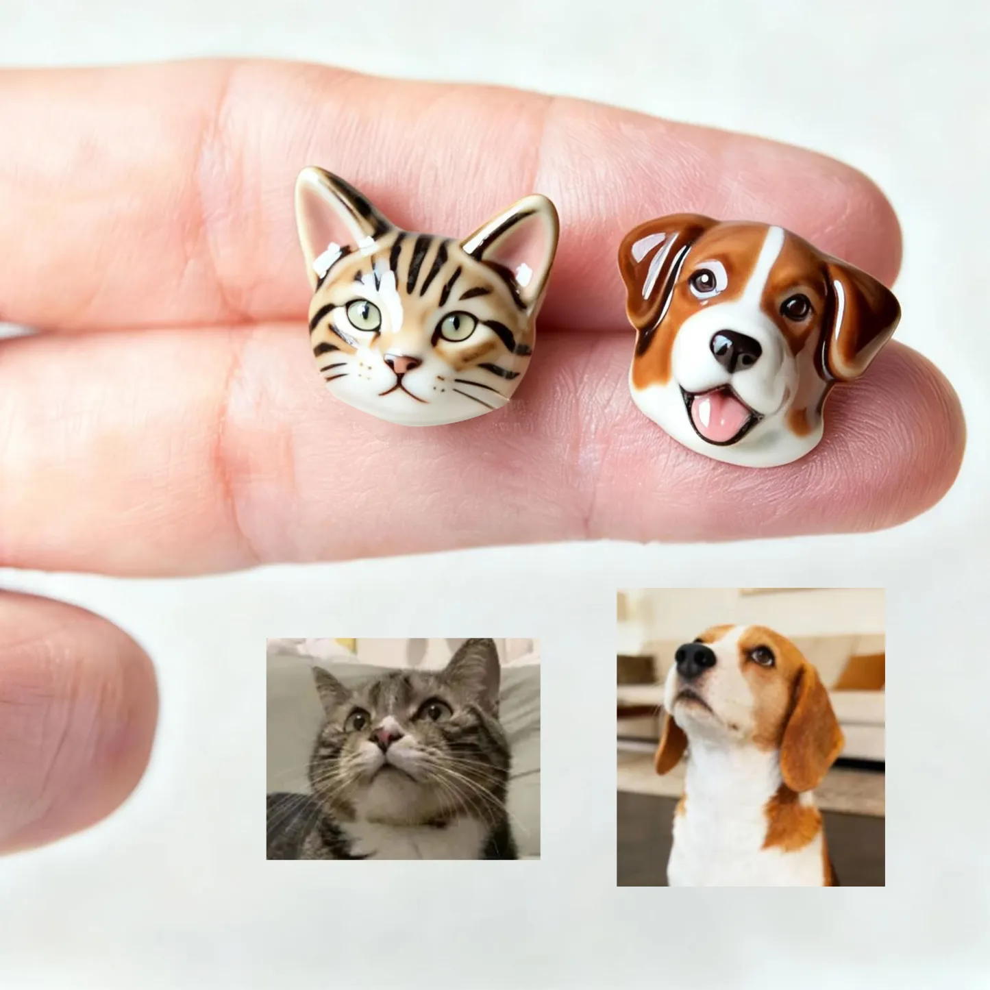 Custom 3D Handmade Ceramic Dog Cat Pet Face Earrings