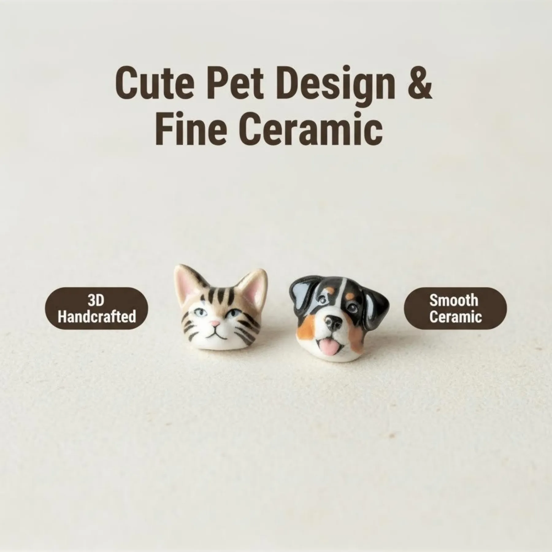Custom 3D Handmade Ceramic Dog Cat Pet Face Earrings