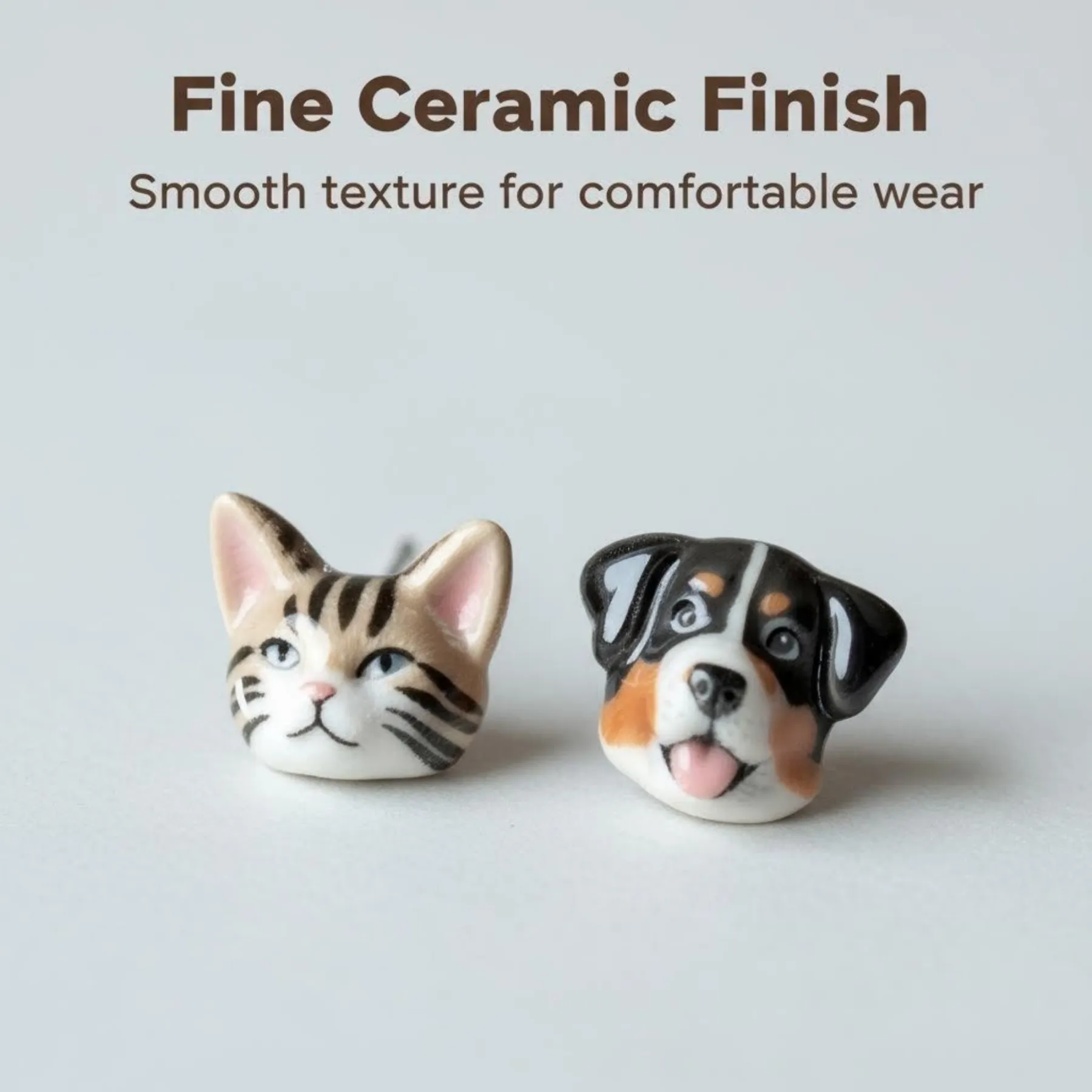 Custom 3D Handmade Ceramic Dog Cat Pet Face Earrings