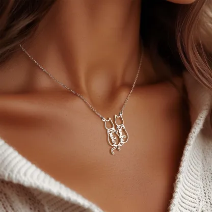 Custom 1–6 Cat Back Outline Name Necklace