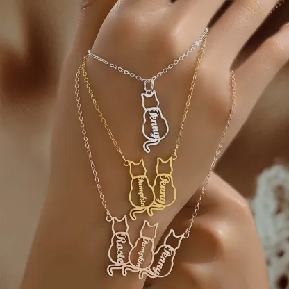 Custom 1–6 Cat Back Outline Name Necklace
