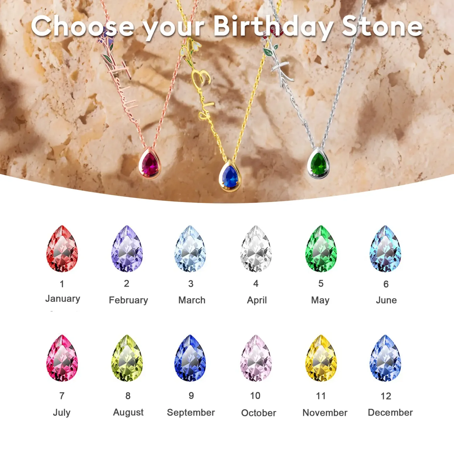 Pesonalized Birth Flower & Birthstone Name Necklace-BY PROMISE-Birth Flower,Birthstone,Name