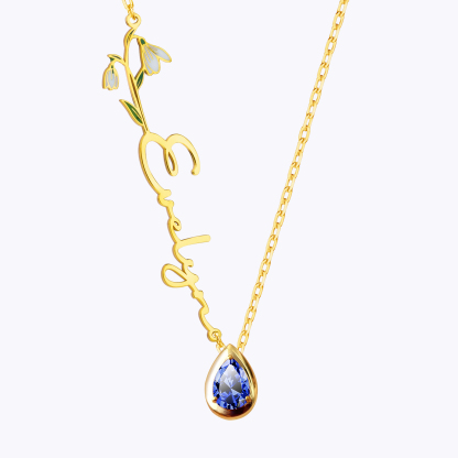 Pesonalized Birth Flower & Birthstone Name Necklace