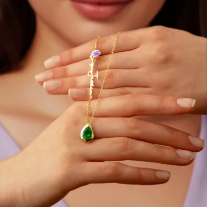 Personalized Birth Flower & Birthstone Name Necklace