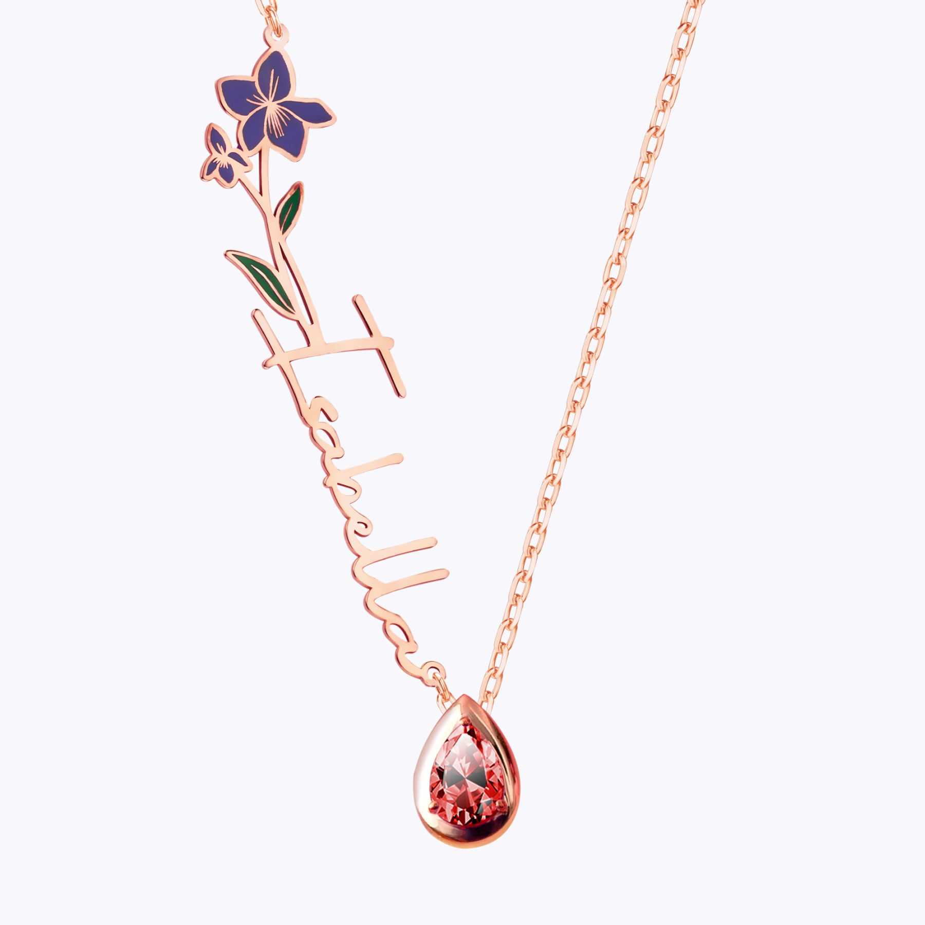 Pesonalized Birth Flower & Birthstone Name Necklace