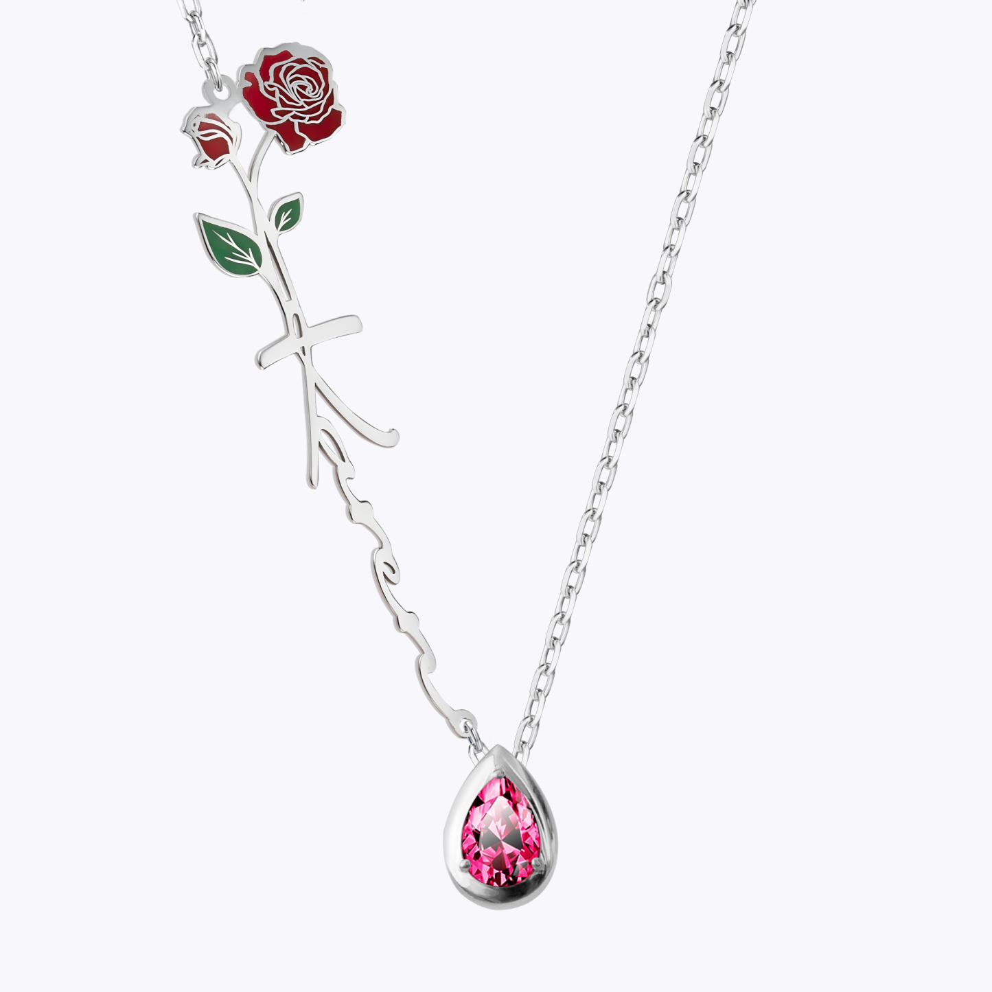 Pesonalized Birth Flower & Birthstone Name Necklace