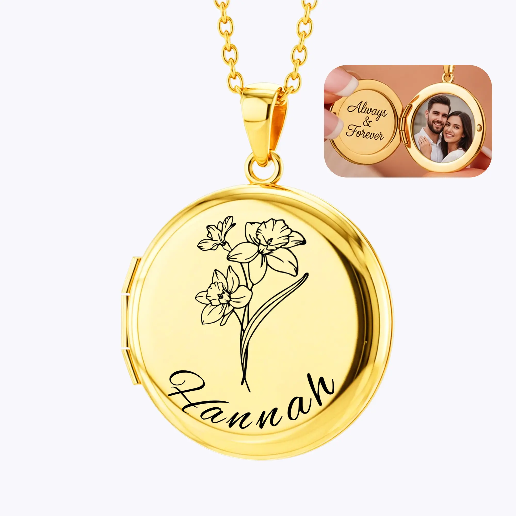 Birth Flower Locket Necklace with Hidden Photos-BY PROMISE-For Mom,Name,Birth Flower