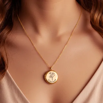 Birth Flower Locket Necklace with Hidden Photos-BY PROMISE-For Mom,Name,Birth Flower