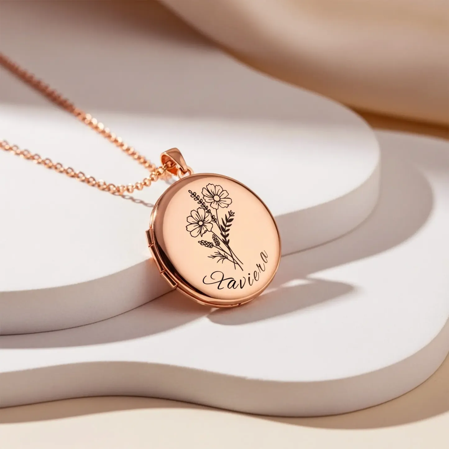 Birth Flower Locket Necklace with Hidden Photos-BY PROMISE-For Mom,Name,Birth Flower