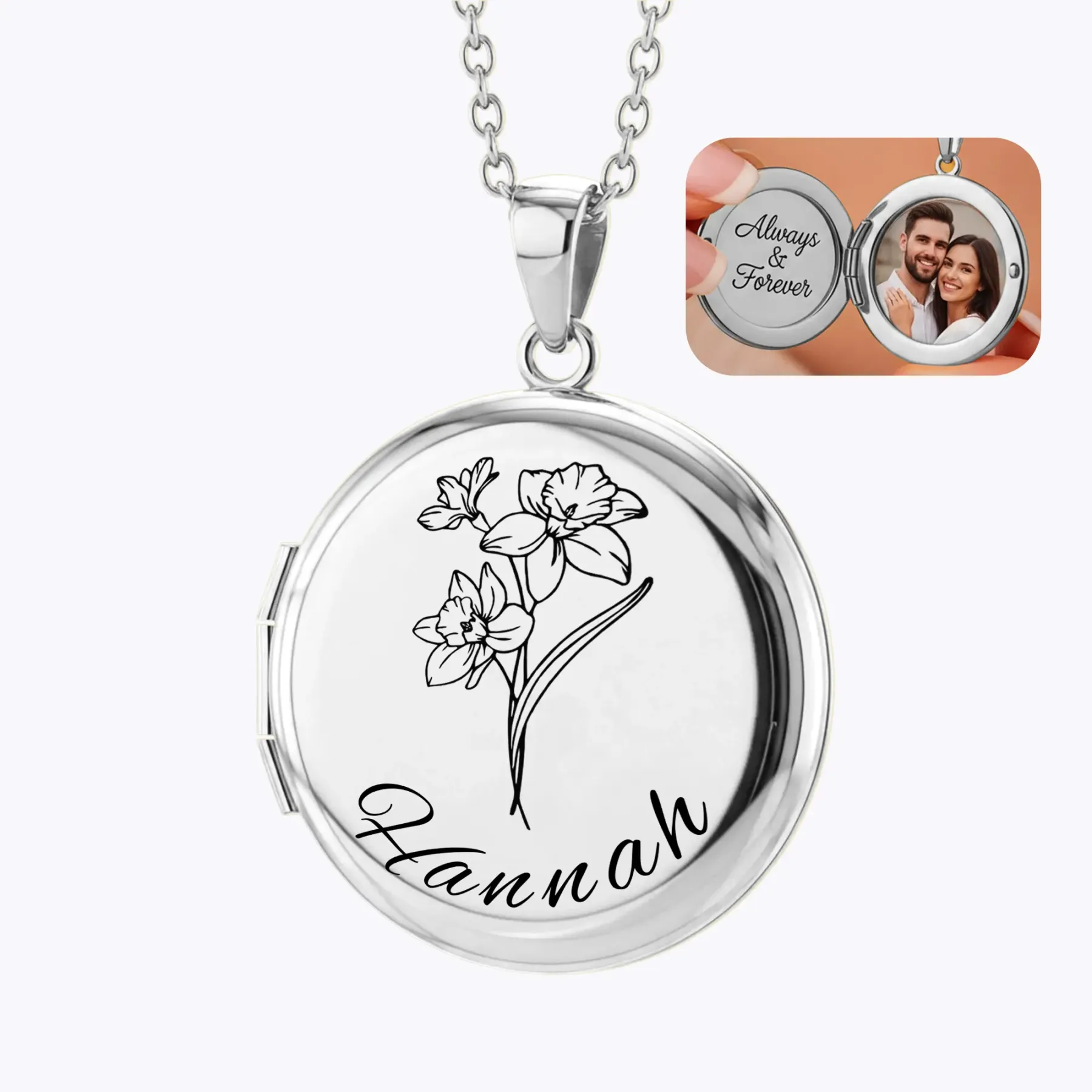 Birth Flower Locket Necklace with Hidden Photos-BY PROMISE-For Mom,Name,Birth Flower