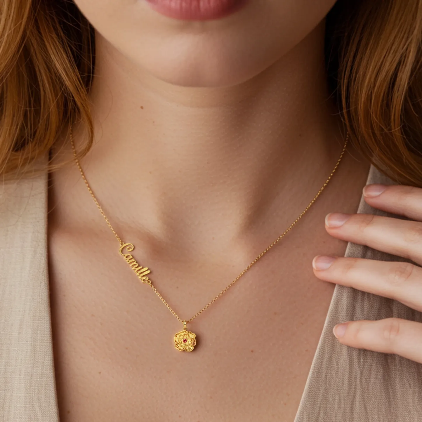 Custom Birth Flower with Birthstone Open Twist Name Necklace