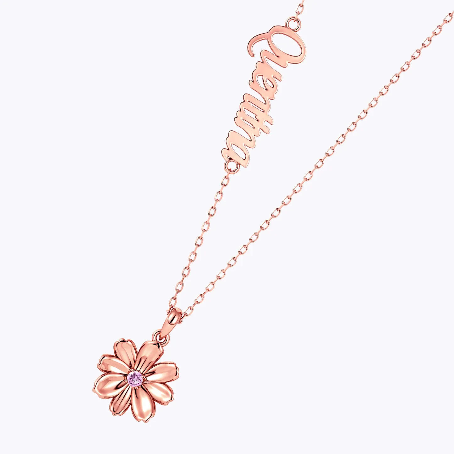 Custom Birth Flower with Birthstone Open Twist Name Necklace