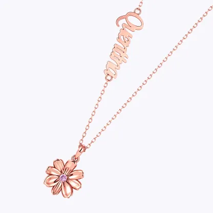Custom Birth Flower with Birthstone Open Twist Name Necklace