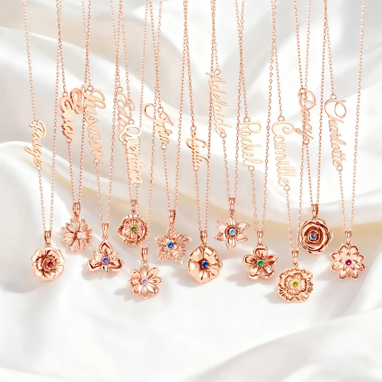 Custom Birth Flower with Birthstone Open Twist Name Necklace