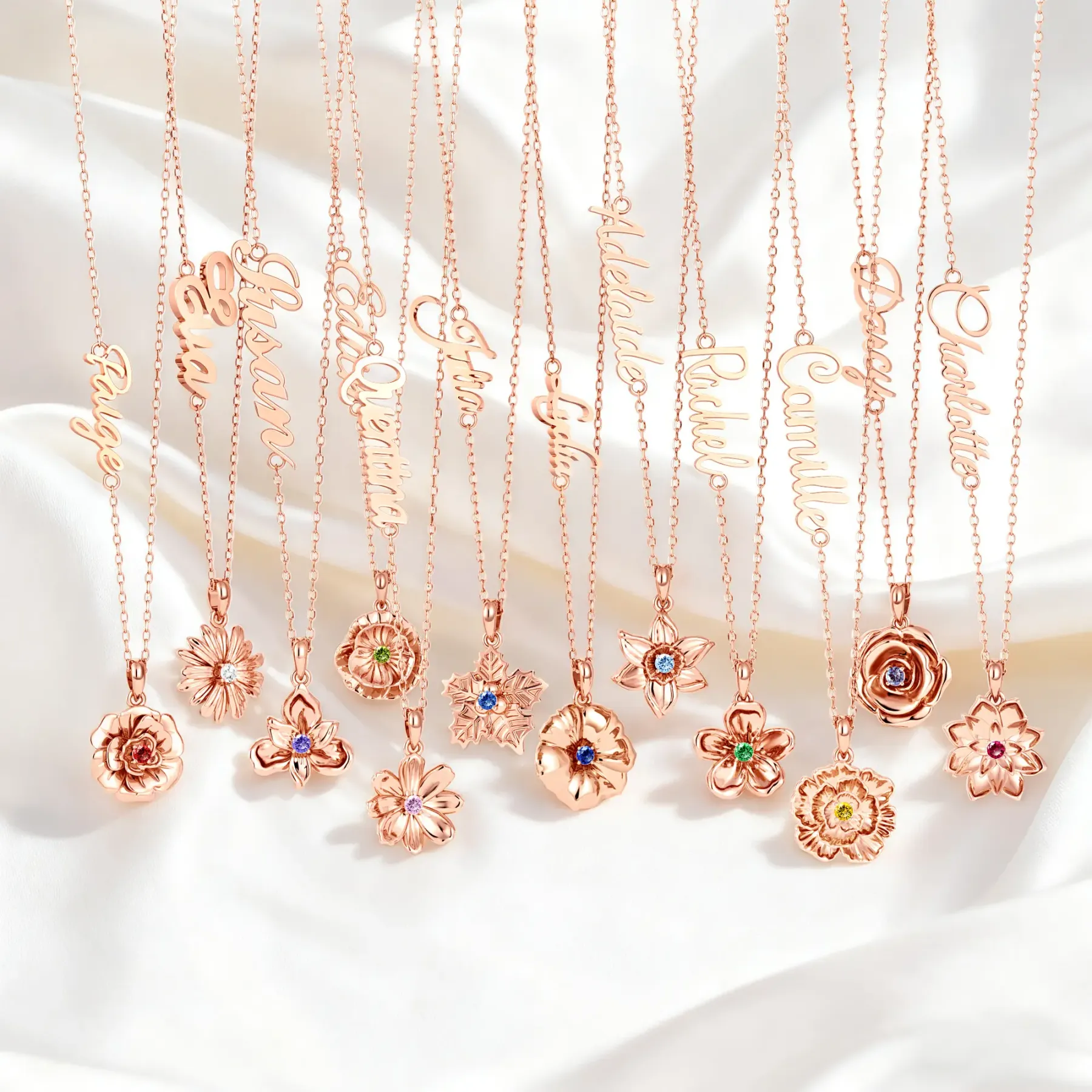 Custom Birth Flower with Birthstone Open Twist Name Necklace