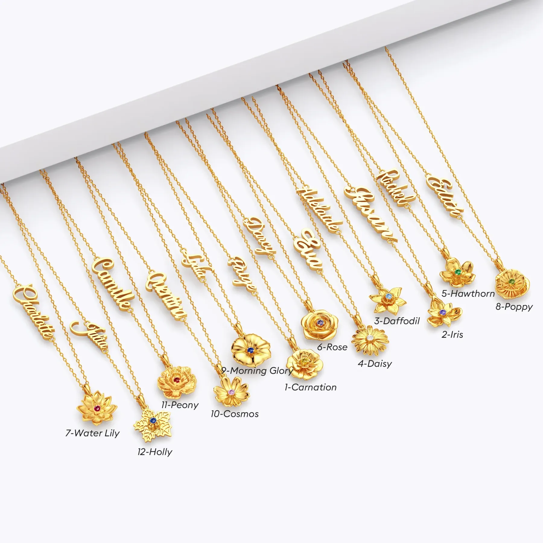 Custom Birth Flower with Birthstone Open Twist Name Necklace