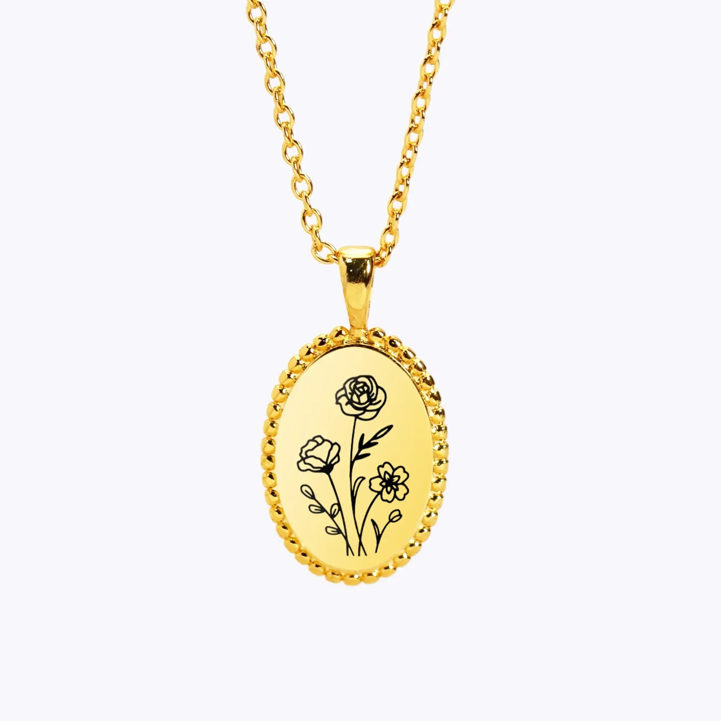 Personalized 1-5 Birth Flowers Oval Necklace-BY PROMISE-Birth Flower