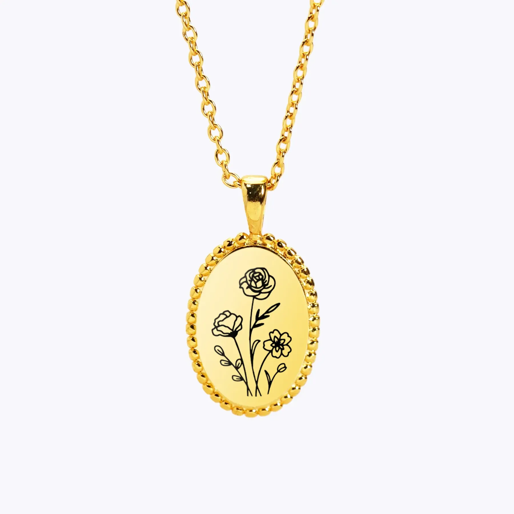 Personalized 1-5 Birth Flowers Oval Necklace-BY PROMISE-Birth Flower