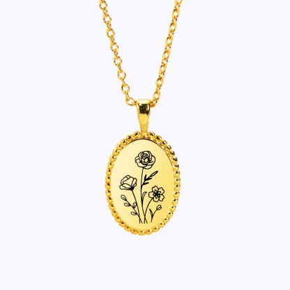 Personalized 1-5 Birth Flowers Oval Necklace-BY PROMISE-Birth Flower