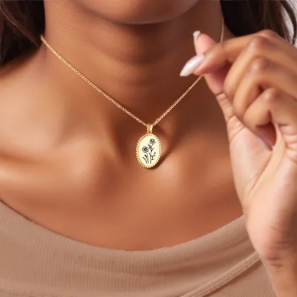 Personalized 1-5 Birth Flowers Oval Necklace-BY PROMISE-Birth Flower
