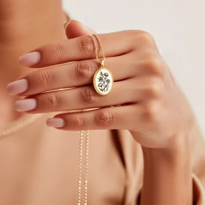 Personalized 1-5 Birth Flowers Oval Necklace-BY PROMISE-Birth Flower