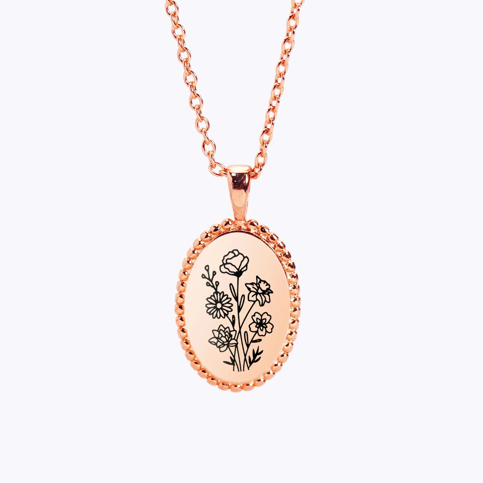 Personalized 1-5 Birth Flowers Oval Necklace-BY PROMISE-Birth Flower