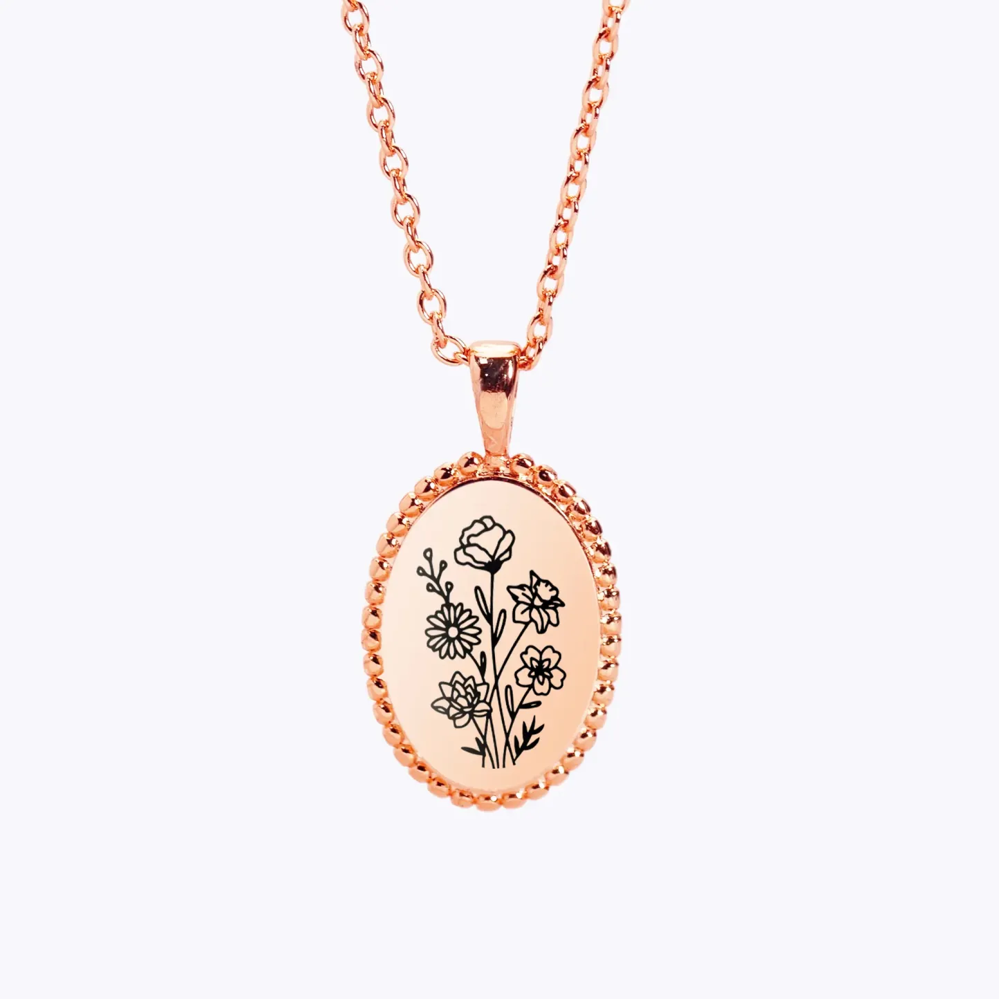 Personalized 1-5 Birth Flowers Oval Necklace-BY PROMISE-Birth Flower