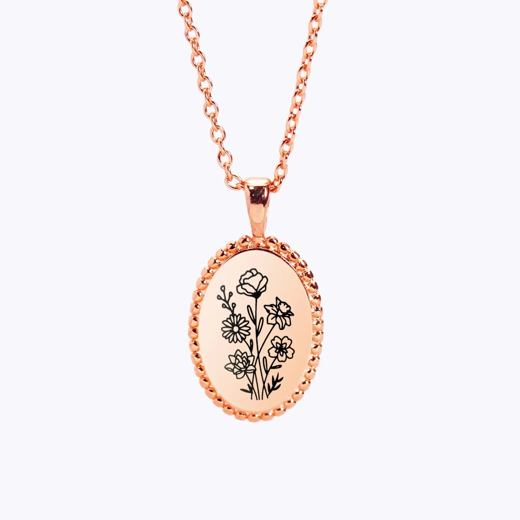 Personalized 1-5 Birth Flowers Oval Necklace-BY PROMISE-Birth Flower
