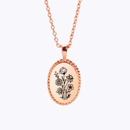 Personalized 1-5 Birth Flowers Oval Necklace-BY PROMISE-Birth Flower