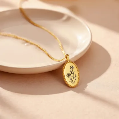 Personalized 1-5 Birth Flowers Oval Necklace-BY PROMISE-Birth Flower