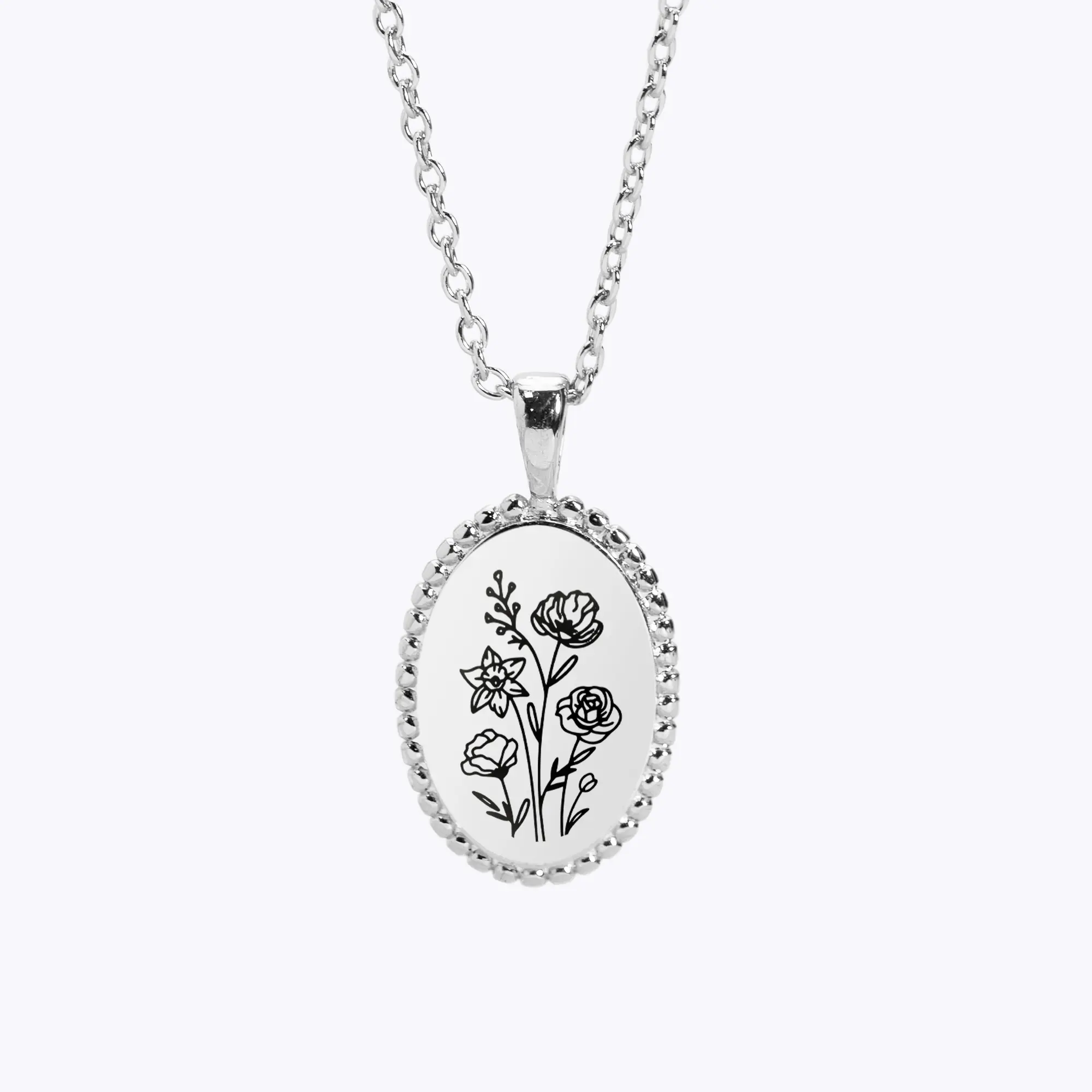 Personalized 1-5 Birth Flowers Oval Necklace-BY PROMISE-Birth Flower