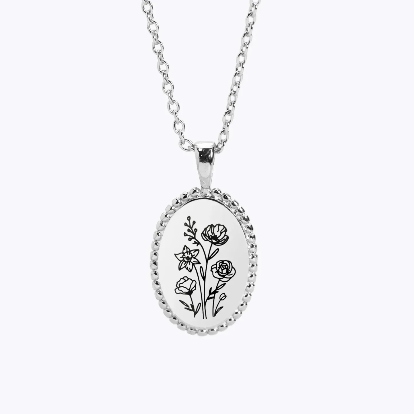 Personalized 1-5 Birth Flowers Oval Necklace-BY PROMISE-Birth Flower