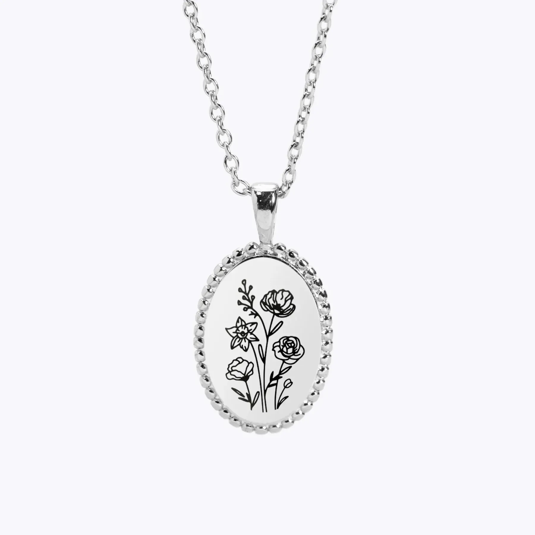 Personalized 1-5 Birth Flowers Oval Necklace-BY PROMISE-Birth Flower