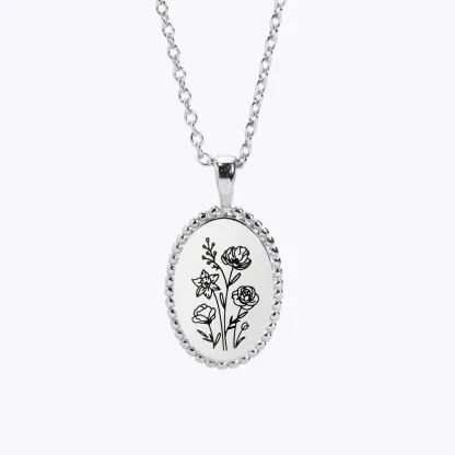 Personalized 1-5 Birth Flowers Oval Necklace-BY PROMISE-Birth Flower
