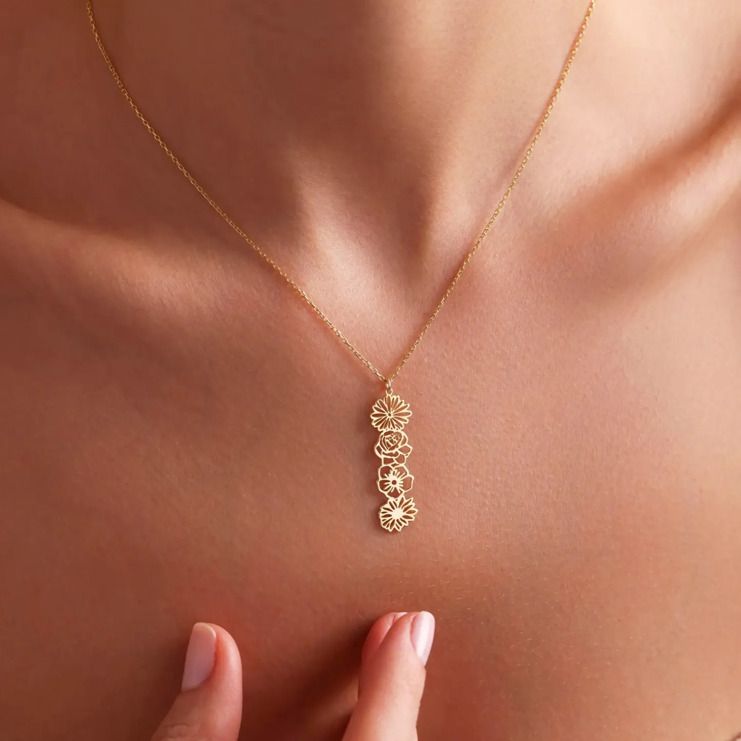 Custom 1-5 Connected Birth Flower Necklace-BY PROMISE-For Mom,Birth Flower