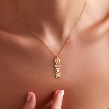 Custom 1-5 Connected Birth Flower Necklace-BY PROMISE-For Mom,Birth Flower