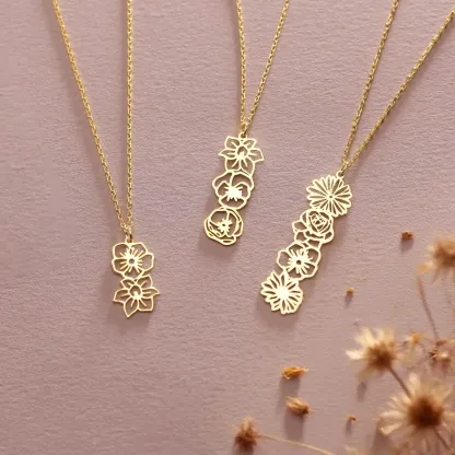 Custom 1-5 Connected Birth Flower Necklace-BY PROMISE-For Mom,Birth Flower