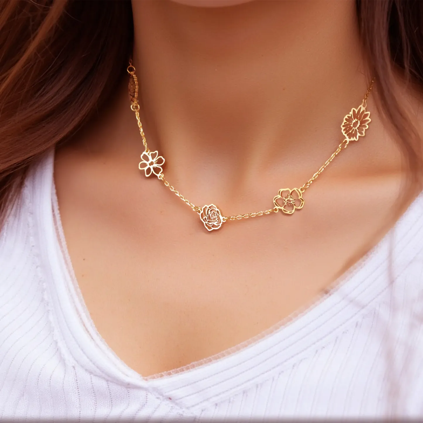 Custom 1-5 Separated Birth Flower Necklace-BY PROMISE-Birth Flower