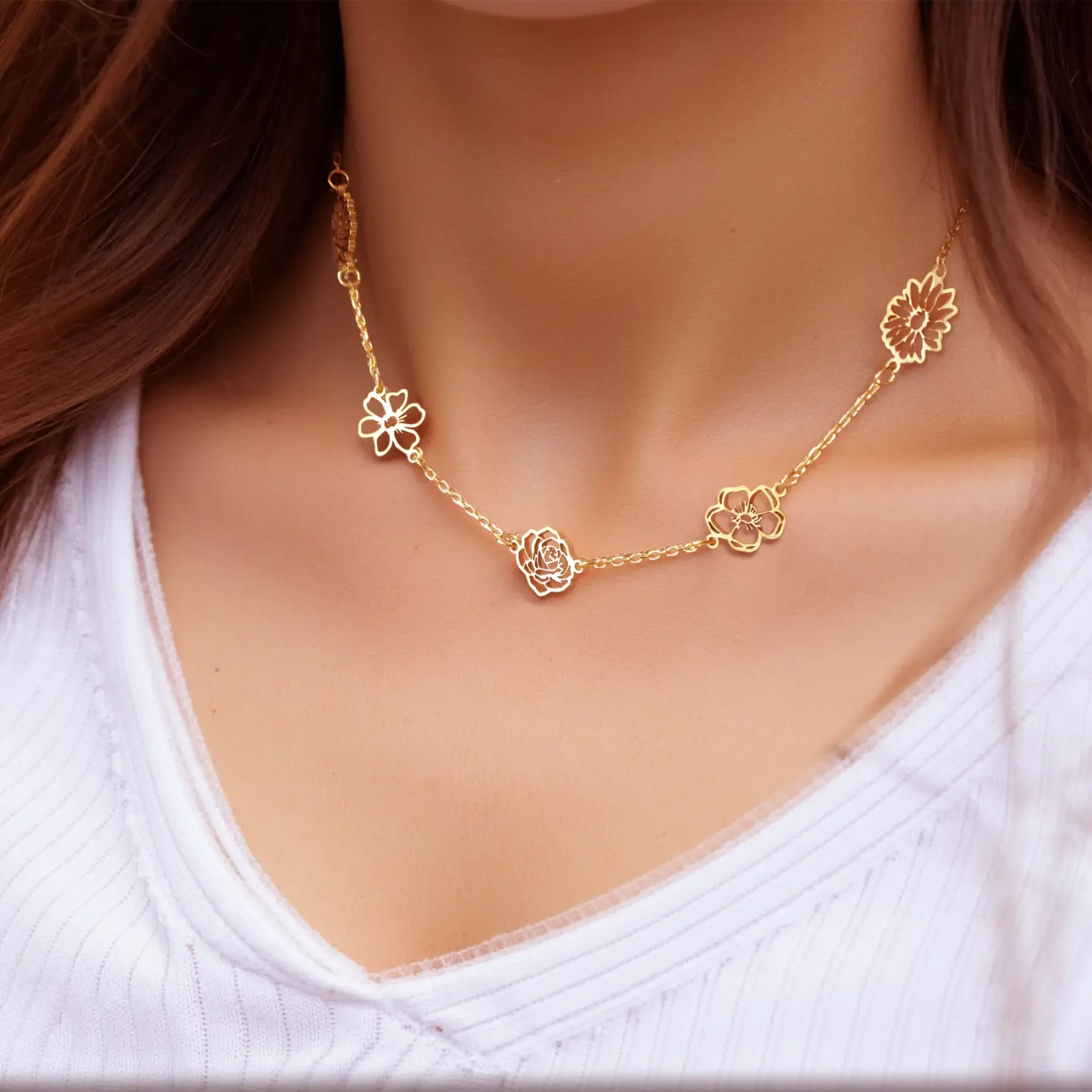 Custom 1-5 Separated Birth Flower Necklace-BY PROMISE-Birth Flower