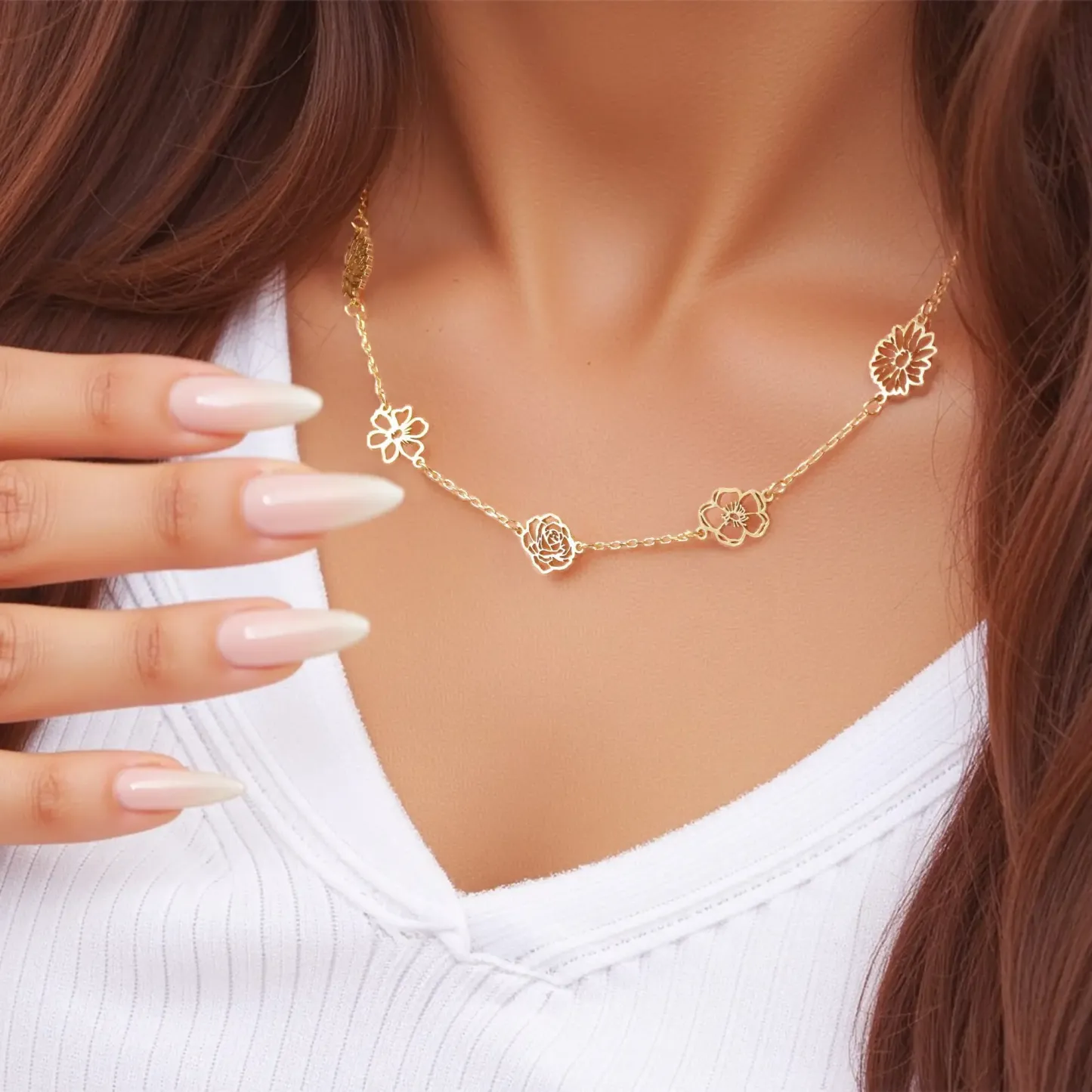 Custom 1-5 Separated Birth Flower Necklace-BY PROMISE-Birth Flower