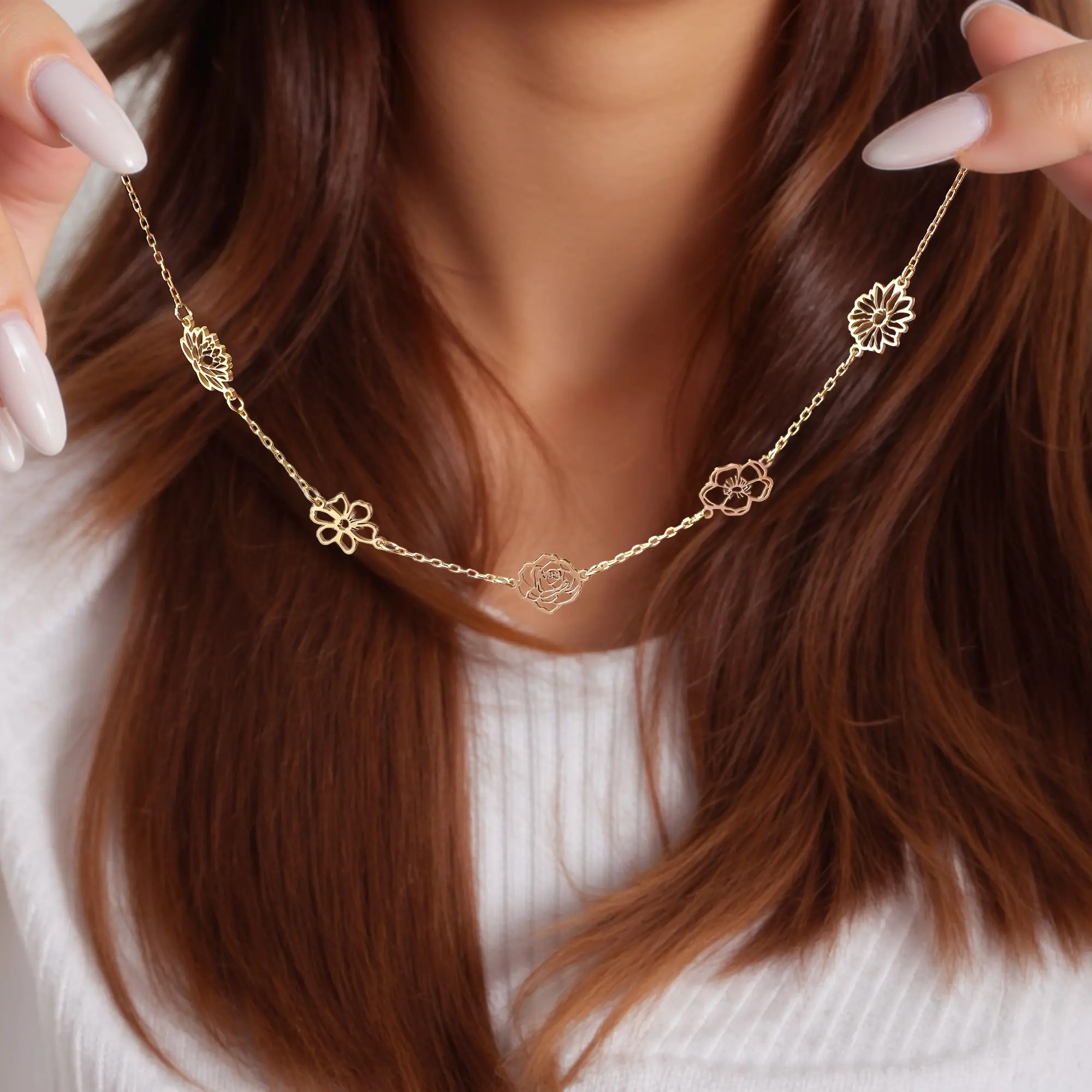 Custom 1-5 Separated Birth Flower Necklace-BY PROMISE-Birth Flower