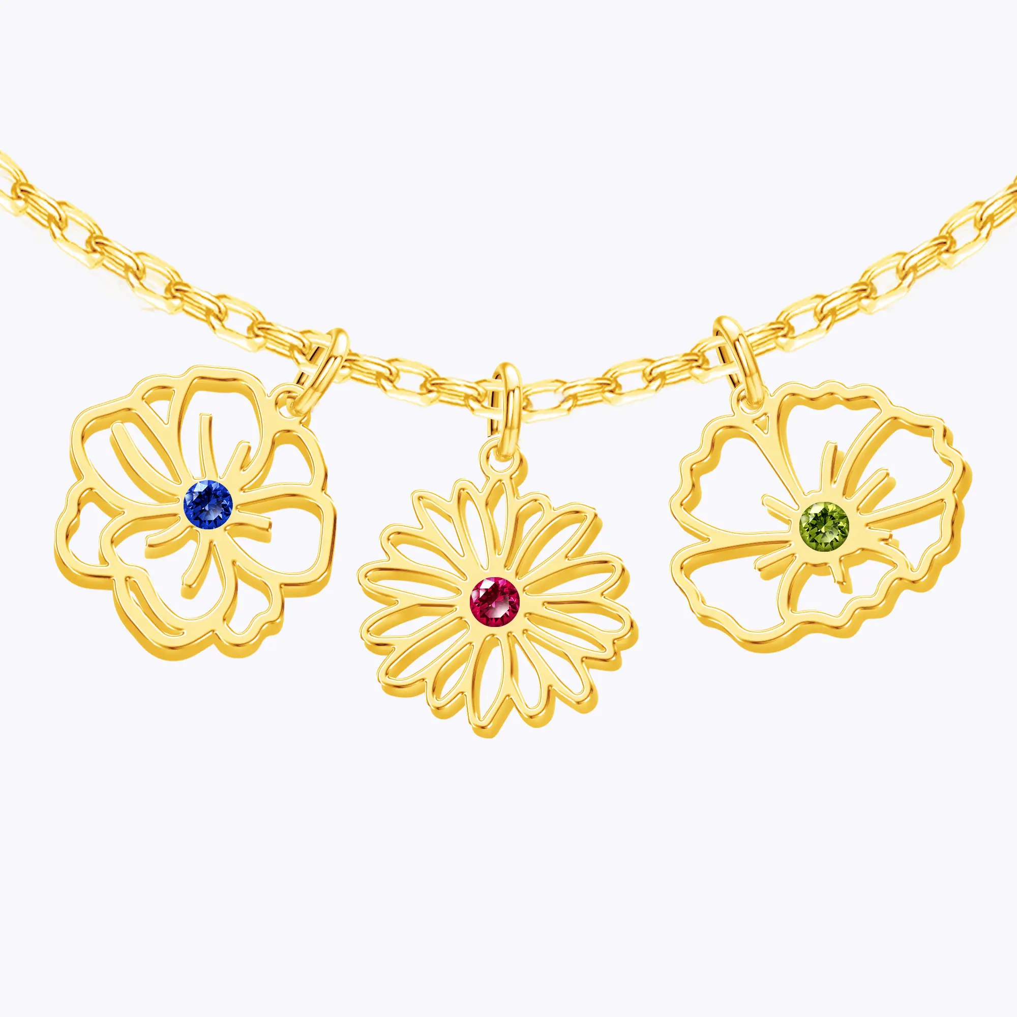 Custom 1-8 Separated Birth Flower Necklace with Birthstone-BY PROMISE-For Mom,Birth Flower,Birthstone