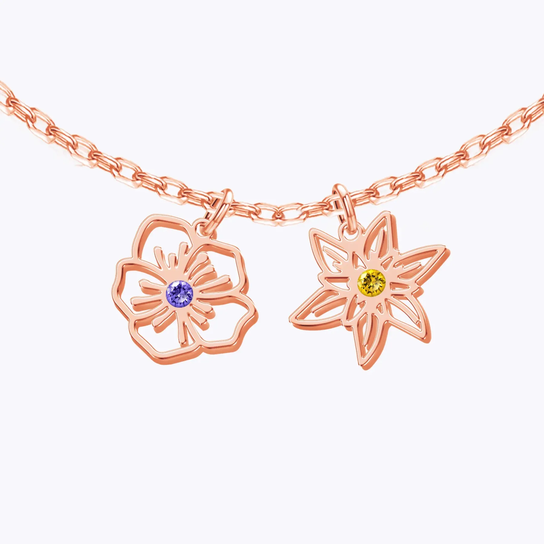 Custom 1-8 Separated Birth Flower Necklace with Birthstone-BY PROMISE-For Mom,Birth Flower,Birthstone