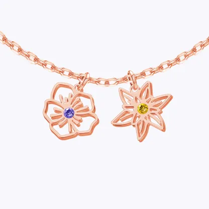 Custom 1-8 Separated Birth Flower Necklace with Birthstone-BY PROMISE-For Mom,Birth Flower,Birthstone