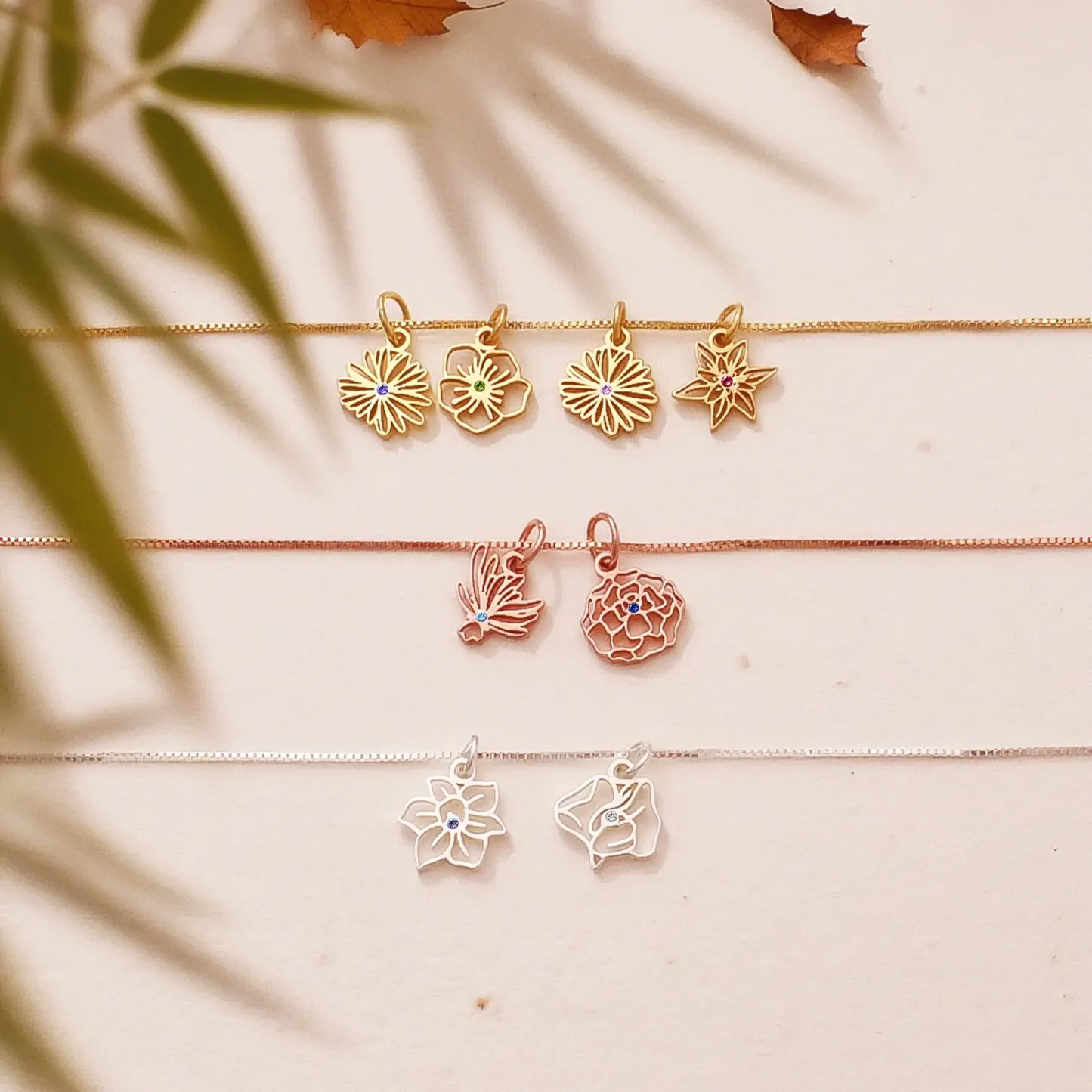 Custom 1-8 Separated Birth Flower Necklace with Birthstone-BY PROMISE-For Mom,Birth Flower,Birthstone