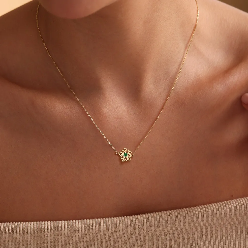 Custom 1-8 Birth Flower Necklace with Birthstone-BY PROMISE-For Mom,Birth Flower